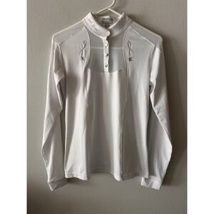 Fair Play Equestrian White Show Shirt Women's M Mesh Vented Crystals Riding